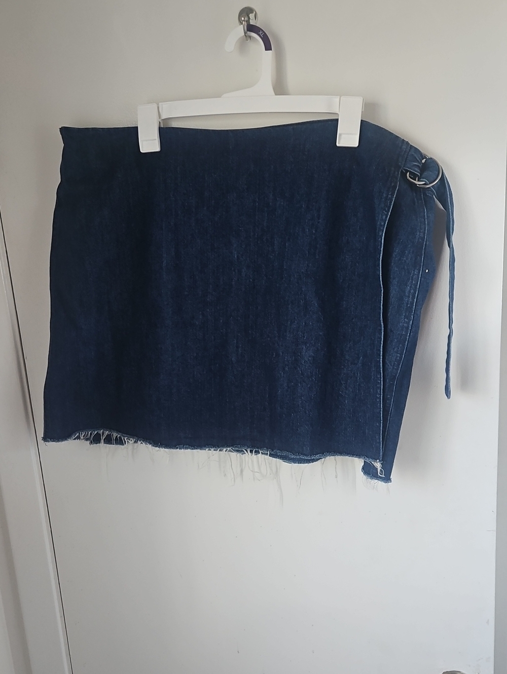 Madewell Dark Blue Denim Wrap Mini Skirt with Side Ring